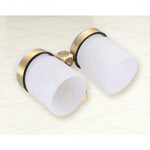 Quality Double Glass Cups Brass Toothbrush Holder