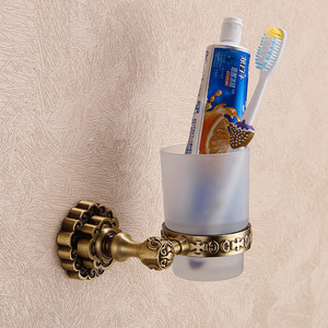 Classical Brass Single Glass Cup Bathroom Toothbrush Holder