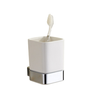 Decorative White Ceramic Single Cup Toothbrush Holder