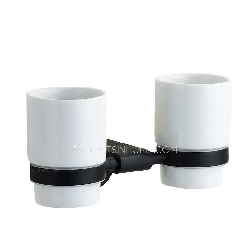 Modern Black Double Cups Ceramic Toothbrush Holder