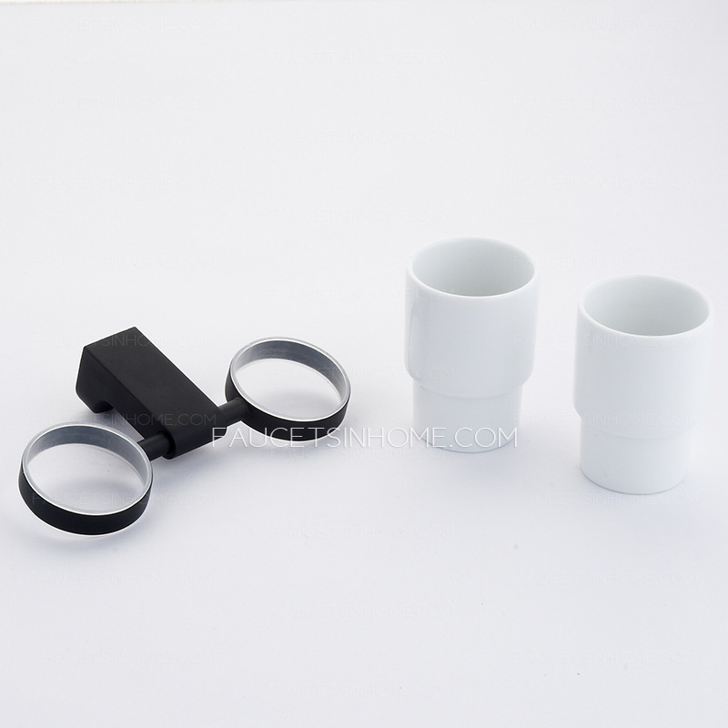 Modern Black Double Cups Ceramic Toothbrush Holder