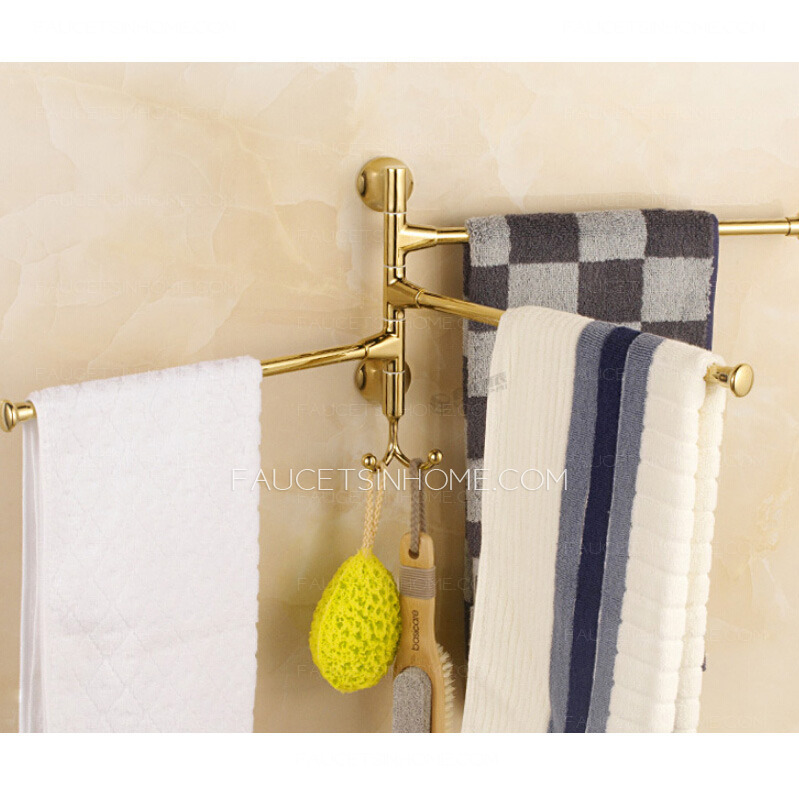 Gold Stainless Steel Three Bars Rotate Towel Bars With Robe Hook