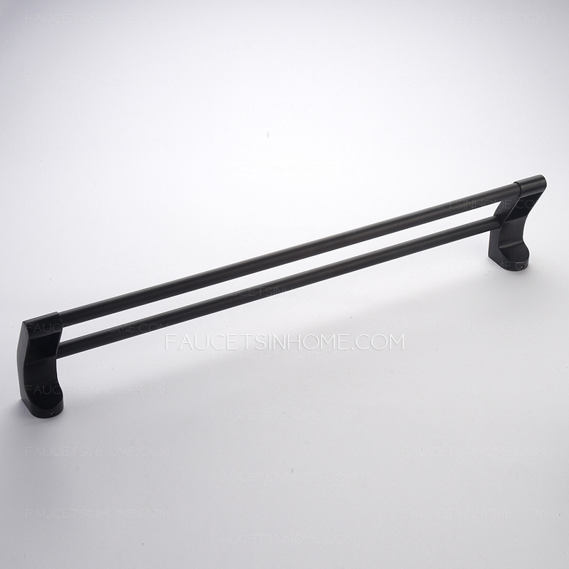 Simple Black Brushed Double Towel Bars Stainless Steel