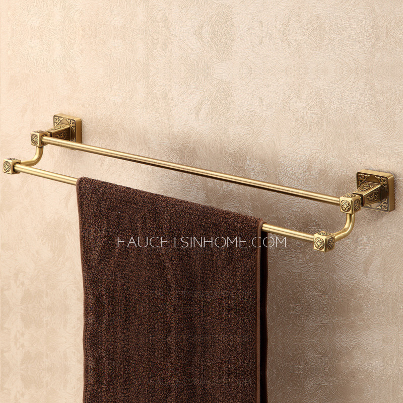 Long Antique Brass Double Towel Bars Square Shape