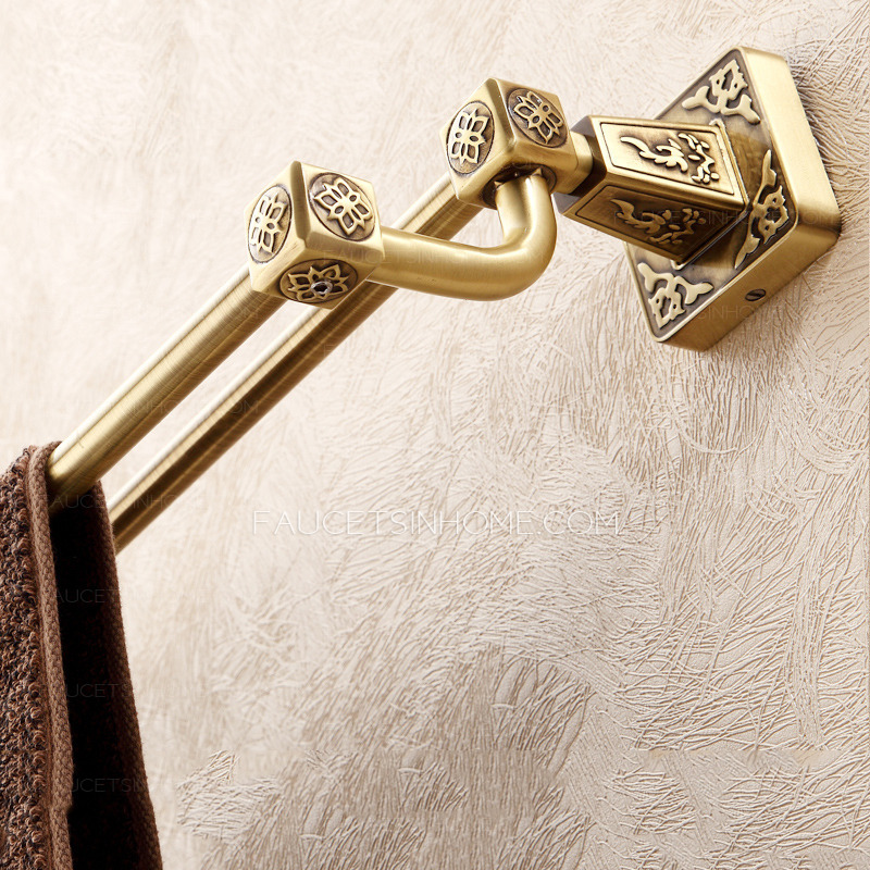 Long Antique Brass Double Towel Bars Square Shape