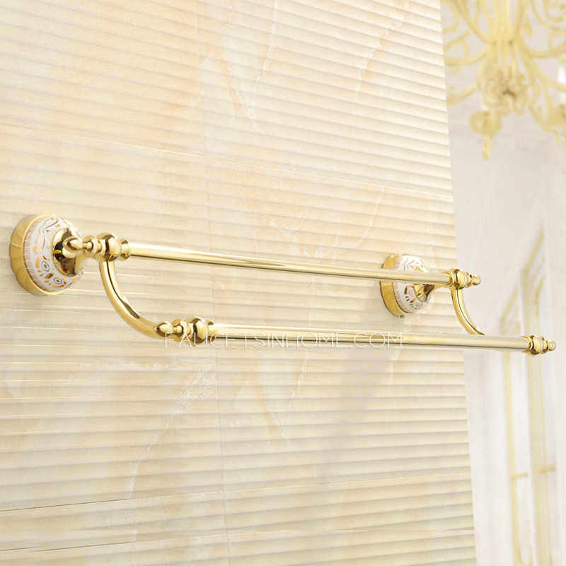 Bright Gold Brass Bathroom Accessory Double Towel Bars
