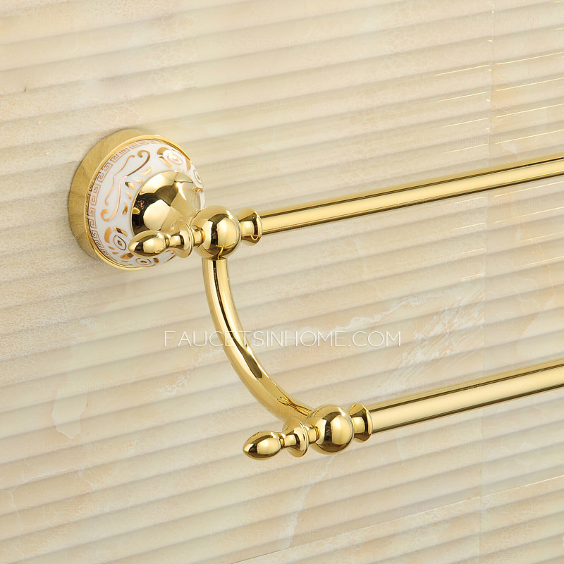 Bright Gold Brass Bathroom Accessory Double Towel Bars