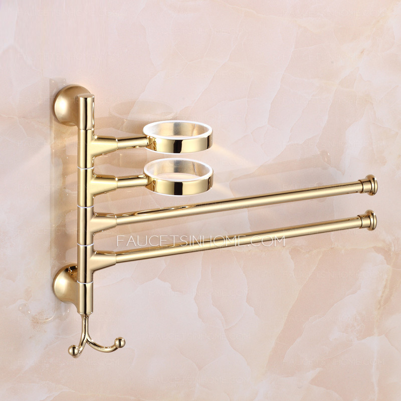 Designer Brass Double Bars Towel Bars With Two Toothbrush Cup