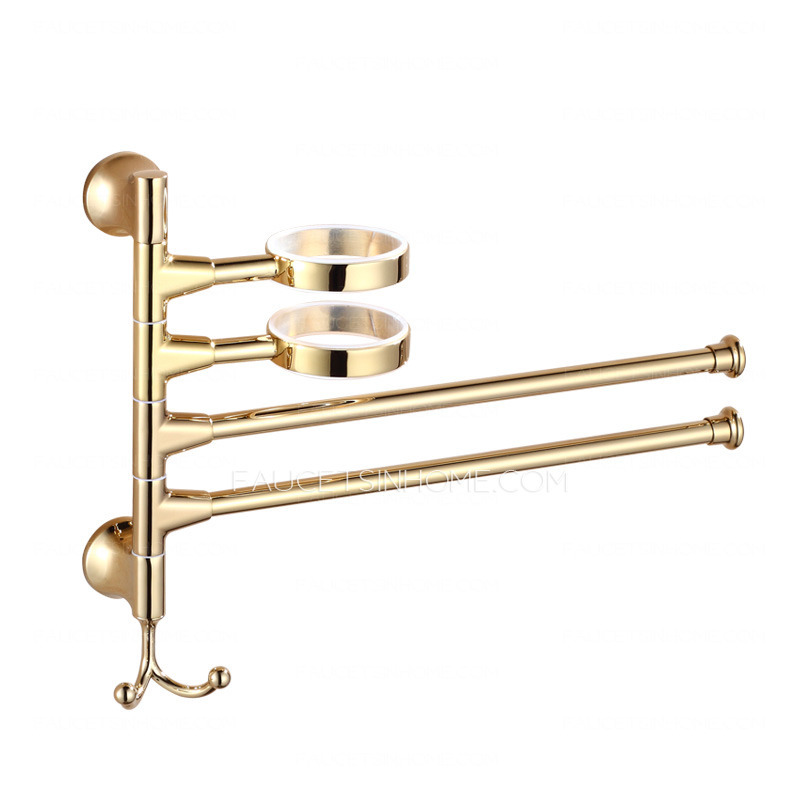 Designer Brass Double Bars Towel Bars With Two Toothbrush Cup