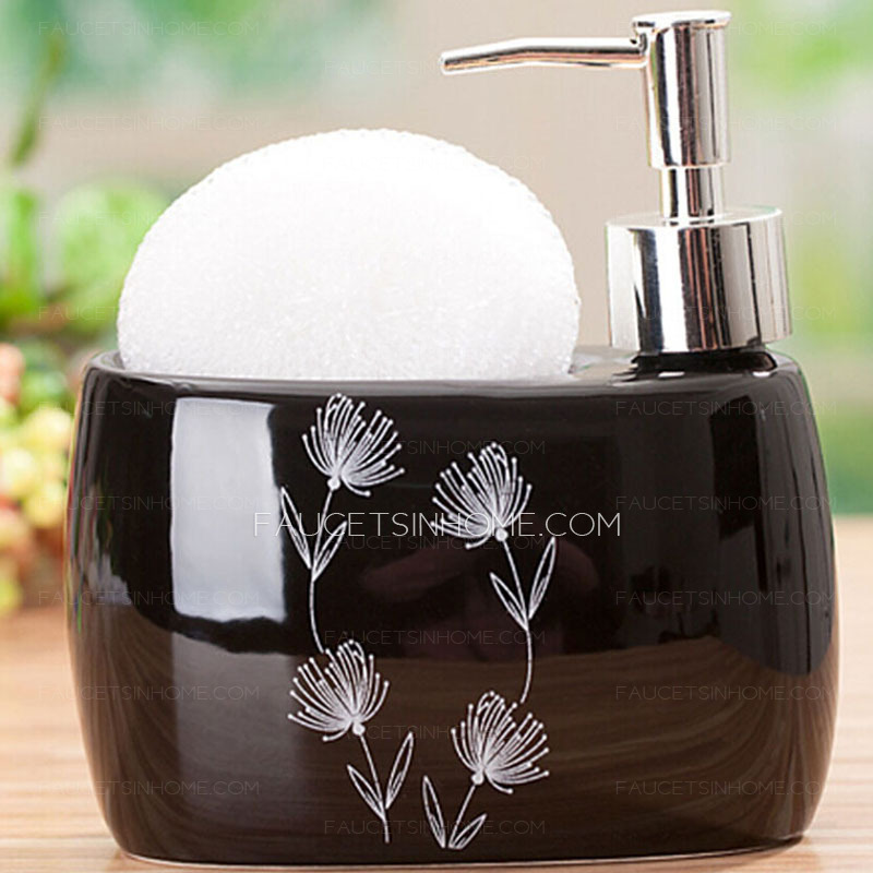 Designer Black Ceramic Soap Dispensers With Floral Pattern