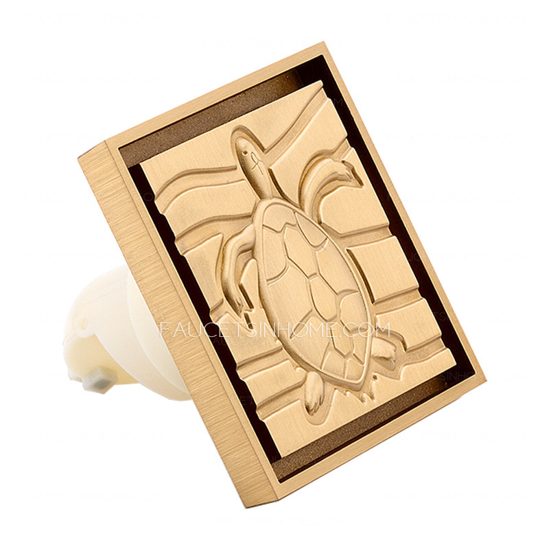 Designer Brass Turtle Pattern Gold Shower Drains