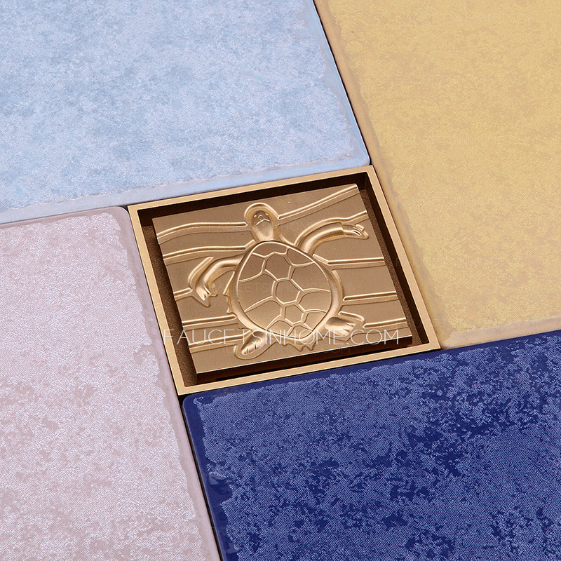 Designer Brass Turtle Pattern Gold Shower Drains