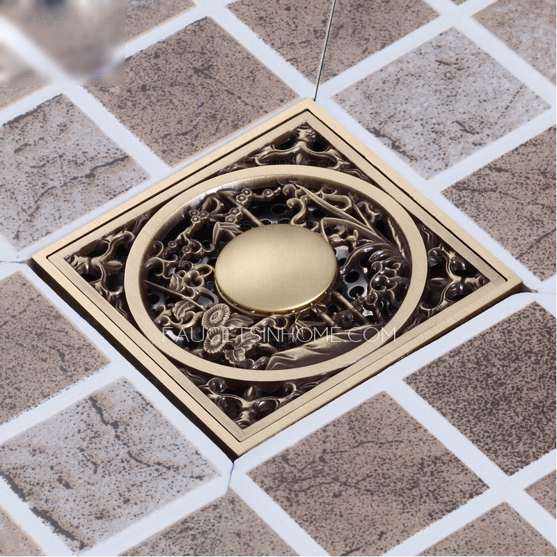 Antique Bronze Bathroom Floral Pattern Shower Drains