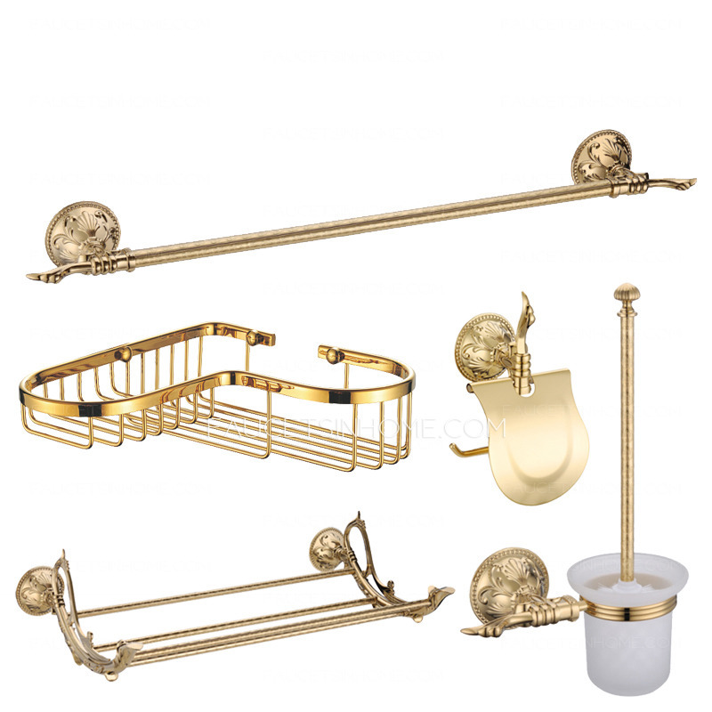 Shiny Gold Brass Vintage 5piece Bathroom Accessory Sets