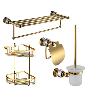 Golden Crystal Brass Bathroom Accessory Sets (4-piece)