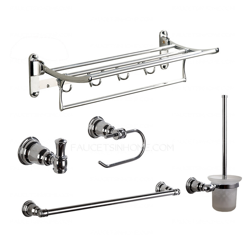 Modern Stainless Steel 5-piece Chrome Bathroom Accessory Sets
