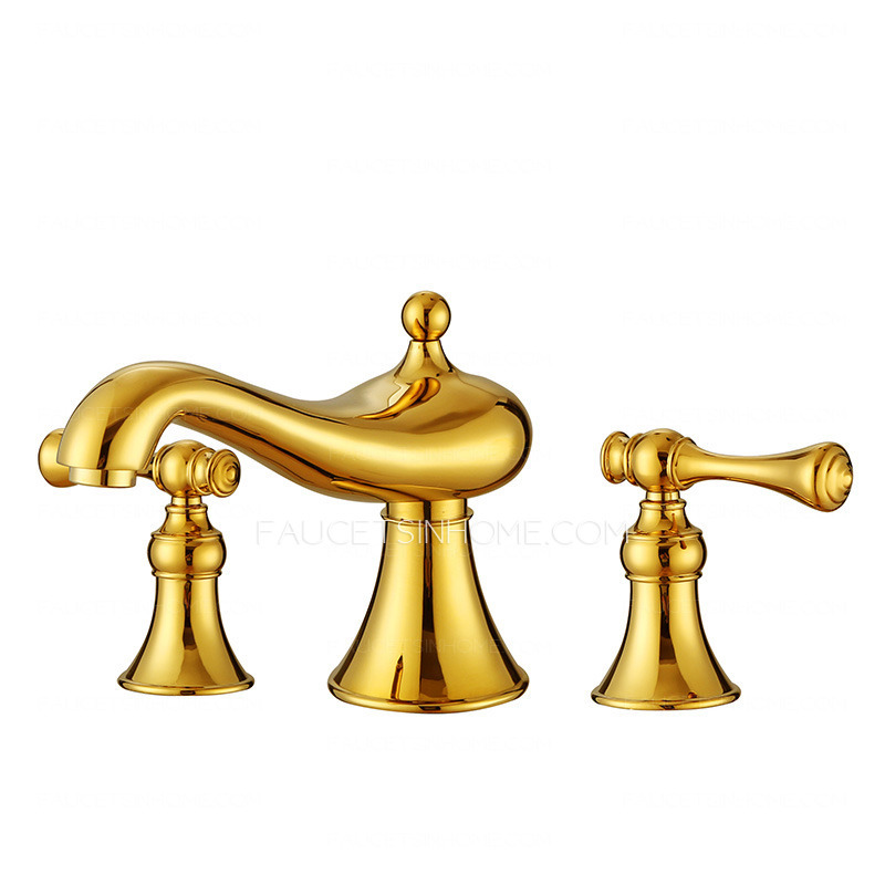 Designer Two Handles Polished Brass Gold Bathroom Faucet