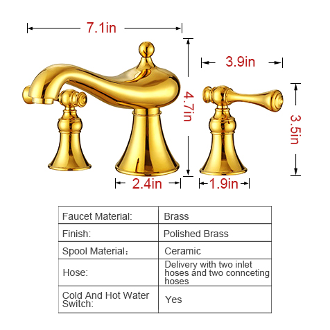 Designer Two Handles Polished Brass Gold Bathroom Faucet