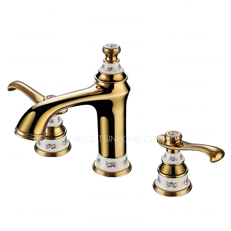 Luxury Polished Brass Two Handles 3 Hole Bathroom Faucet