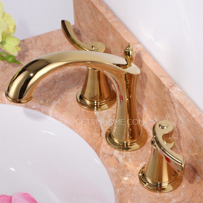 Designer Polished Brass Three Holes Decorative Bathroom Faucets