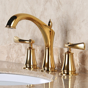 Designer Polished Brass Three Holes Decorative Bathroom Faucets