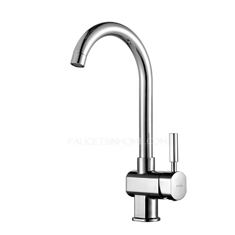 Simple Chrome Finish Rotatable Single Handle Kitchen Faucets