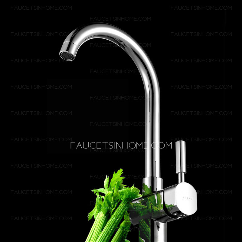 Simple Chrome Finish Rotatable Single Handle Kitchen Faucets