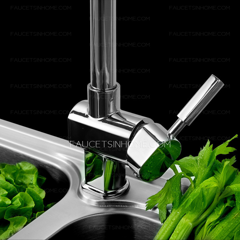 Simple Chrome Finish Rotatable Single Handle Kitchen Faucets