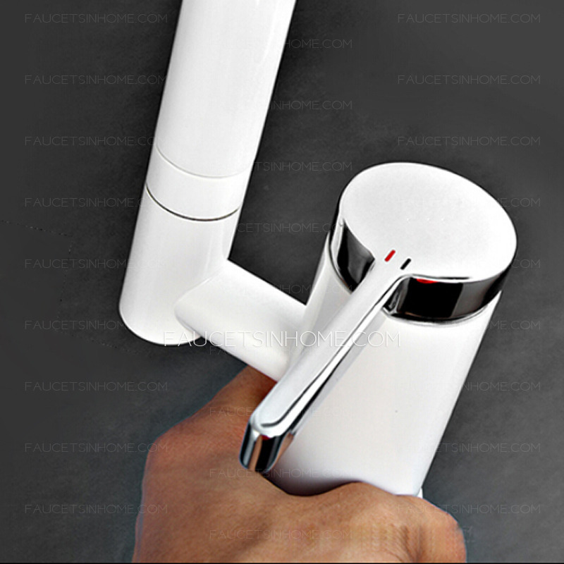Cool White Rotatable One Hole Single Handle Kitchen Faucets