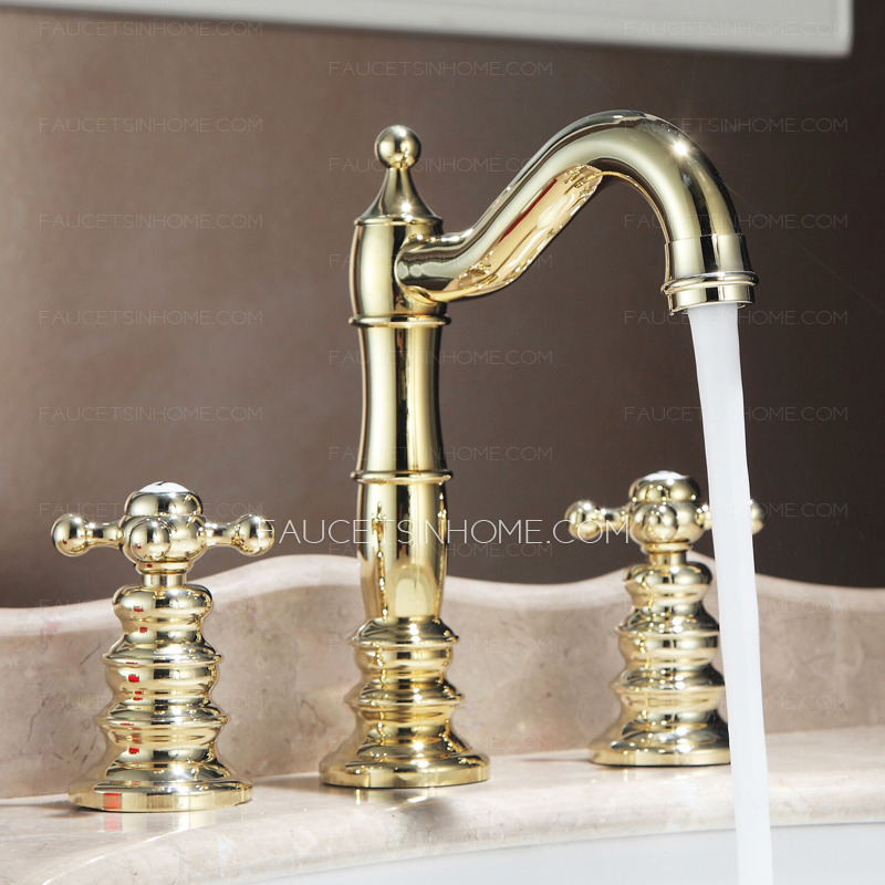 Vintage Polished Brass Finish Widespread Bathroom Sink Faucets