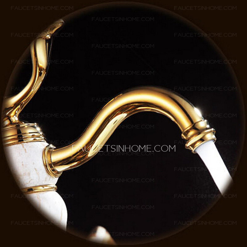 Antique Polished Brass Finish Jade Bathroom Sink Faucets