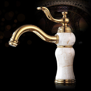 Antique Polished Brass Finish Jade Bathroom Sink Faucets