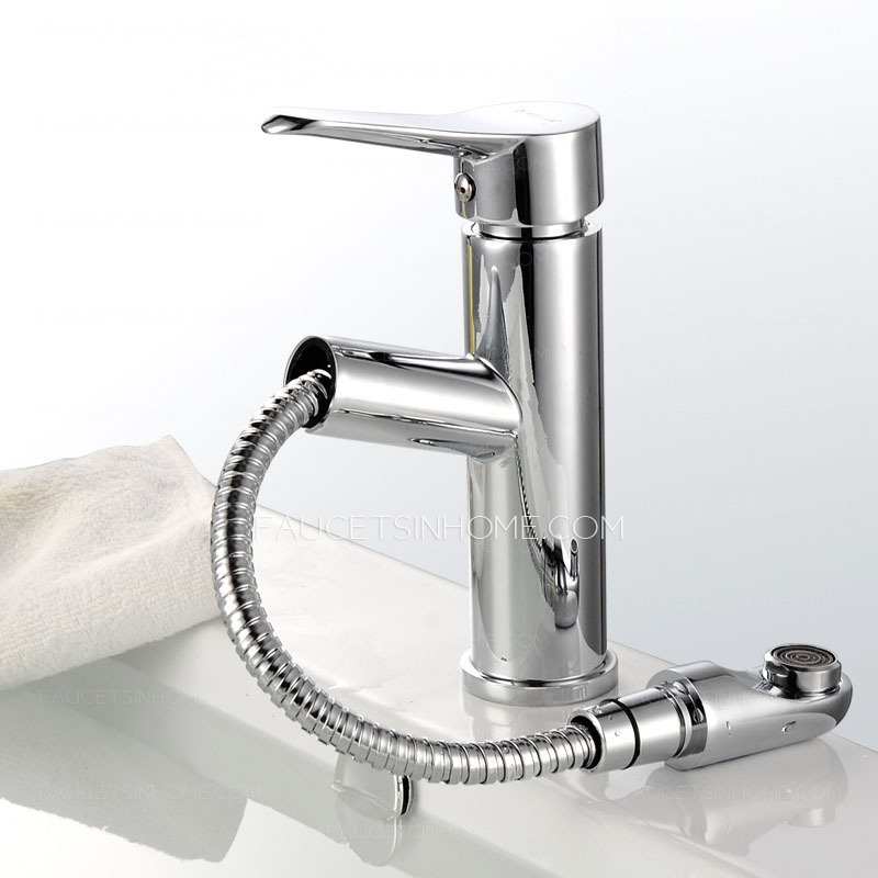 Modern Design Pullout Spray Chrome Finish Bathroom Faucet