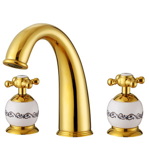 Polished Brass Three Holes Widespread Bathroom Faucet