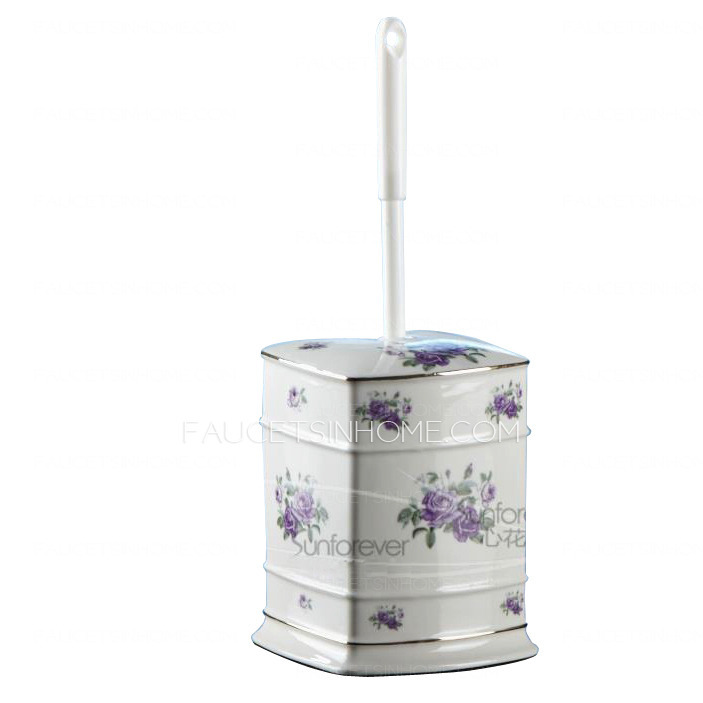 Elegant Purple Floral Porcelain Toilet Brush Holder