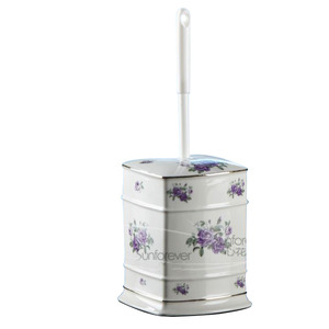 Elegant Purple Floral Porcelain Toilet Brush Holder