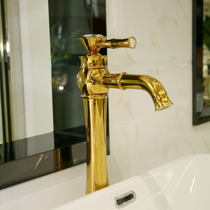 Design High Foot Gold Plated Bathroom Faucets