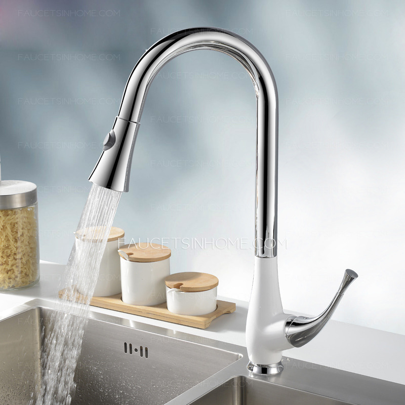 White Baked Porcelain Rotatable Pullout Faucet