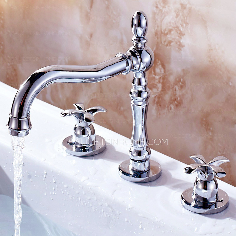 Silver Three Holes Widespread Bathroom Faucets