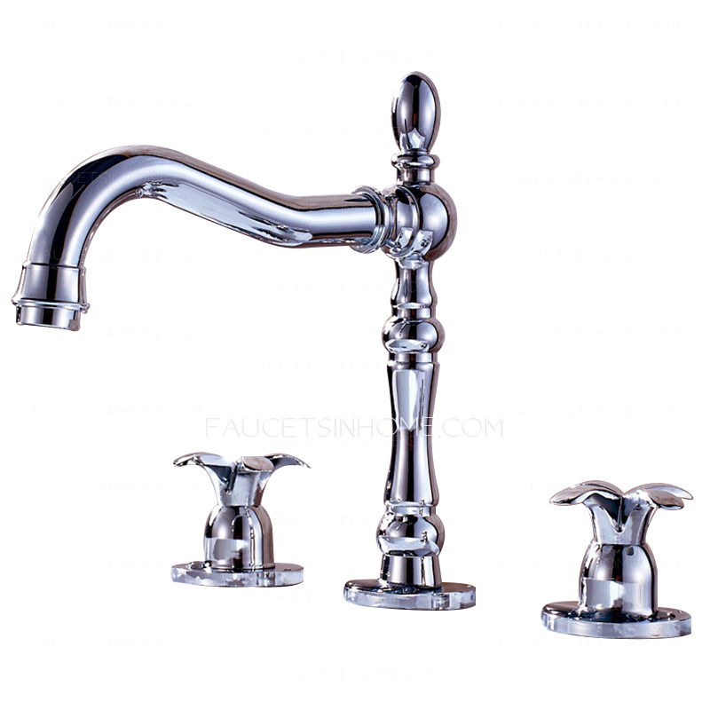 Silver Three Holes Widespread Bathroom Faucets