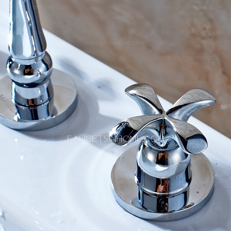 Silver Three Holes Widespread Bathroom Faucets
