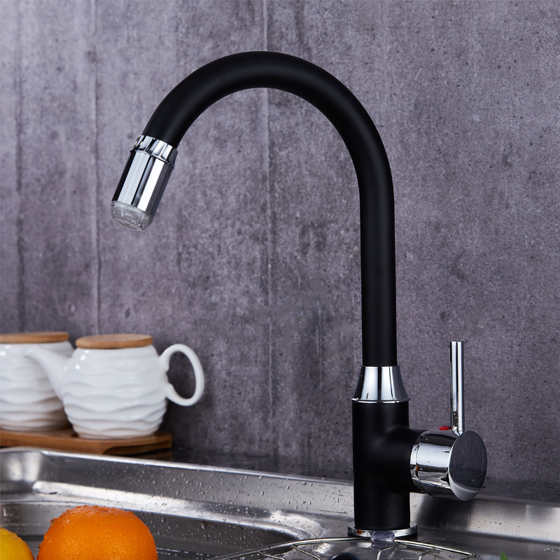 Vintage Rotatable Led Black Painting Finish Kitchen Faucet