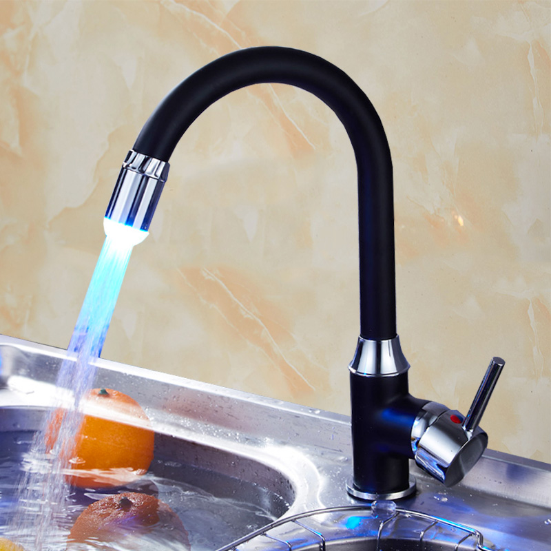 Vintage Rotatable Led Black Painting Finish Kitchen Faucet