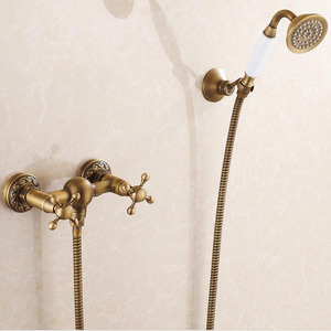 Quality Antique Brass Shower Faucets Cross Handles 