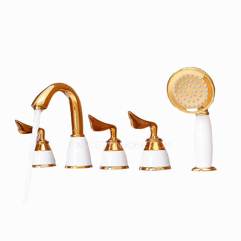 Golden Five Sets Bathtub Faucet With Sprayer