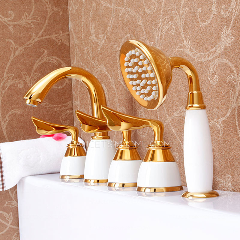 Golden Five Sets Bathtub Faucet With Sprayer