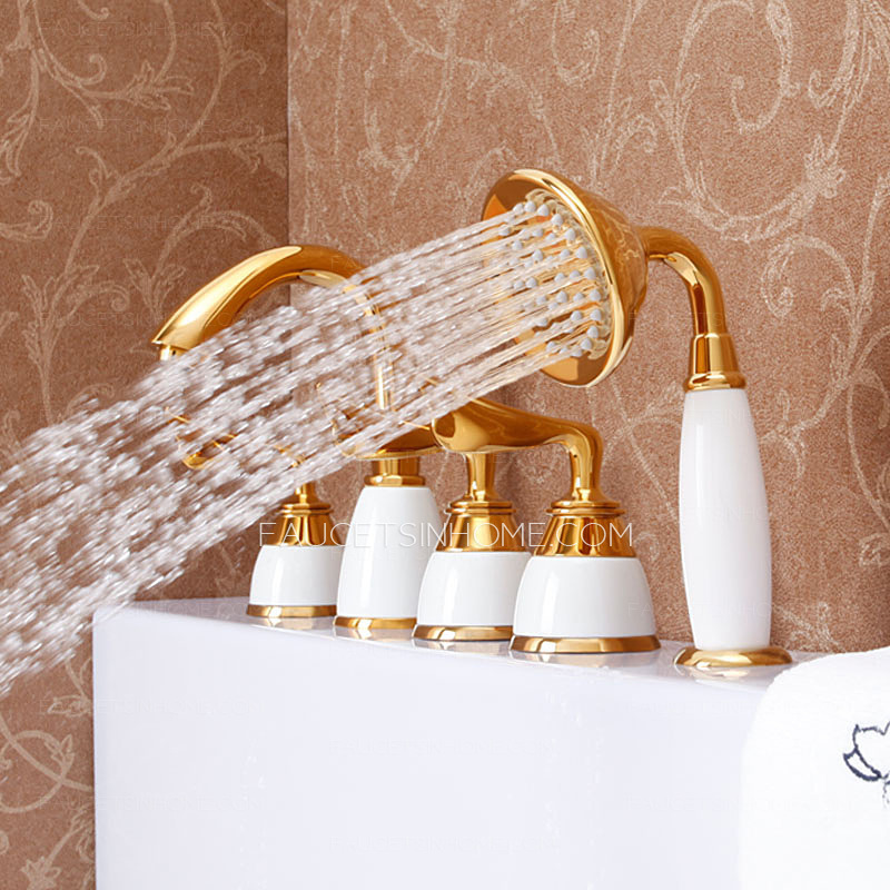 Golden Five Sets Bathtub Faucet With Sprayer