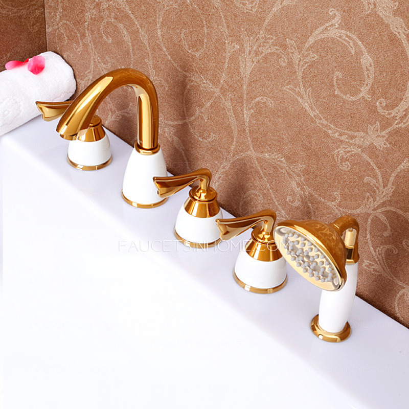 Golden Five Sets Bathtub Faucet With Sprayer