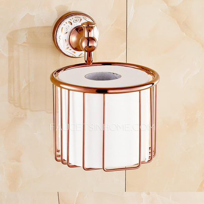 Designed Rose Gold Brass Toilet Paper Holder