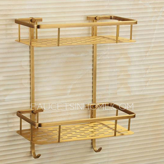 Brass Material Double Layers Of Bathroom Shelf 